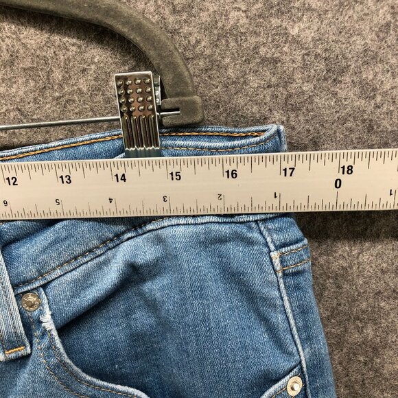 Levi's 726 High Rise Flare Jean Womens 32 Blue Light Wash Ripped Knee Distressed - Picture 9 of 14